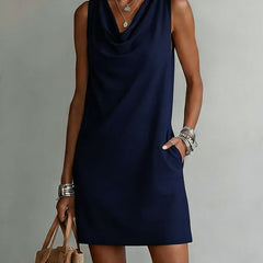 Women's Cotton Dress | Draped Neckline Sleeveless Shift