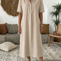 Women's Summer Dress | Midi Collar Short Sleeve Linen