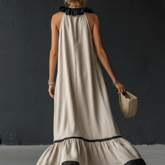 Women's Cocktail Dress | Maxi Ruffle Hem Sleeveless Linen