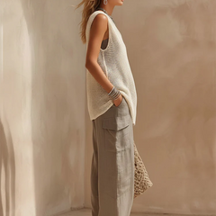 Women's Linen Pants | Wide-Leg Cargo Pockets Loose Fit