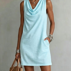 Women's Cotton Dress | Draped Neckline Sleeveless Shift