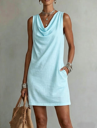 Women's Cotton Dress | Draped Neckline Sleeveless Shift