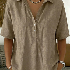 Women's Summer Top | Polo Collar Short Sleeve Cotton Linen