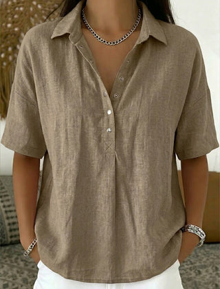 Women's Summer Top | Polo Collar Short Sleeve Cotton Linen