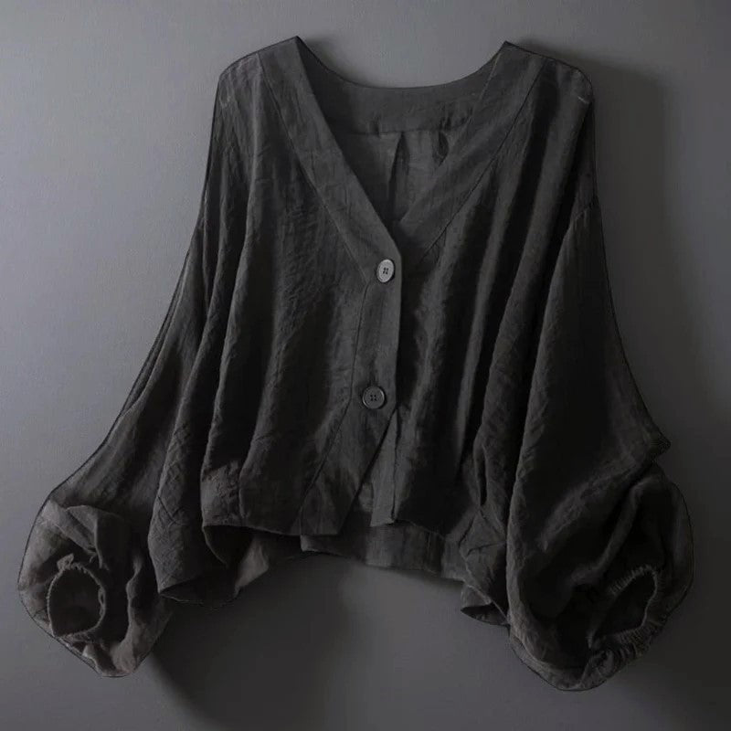 Ottilphine | Women's Knit Cozy Lightweight V-Neck Cropped Button Cardigan Sweaters — Black