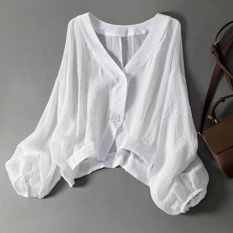 Ottilphine | Women's Knit Cozy Lightweight V-Neck Cropped Button Cardigan Sweaters — White