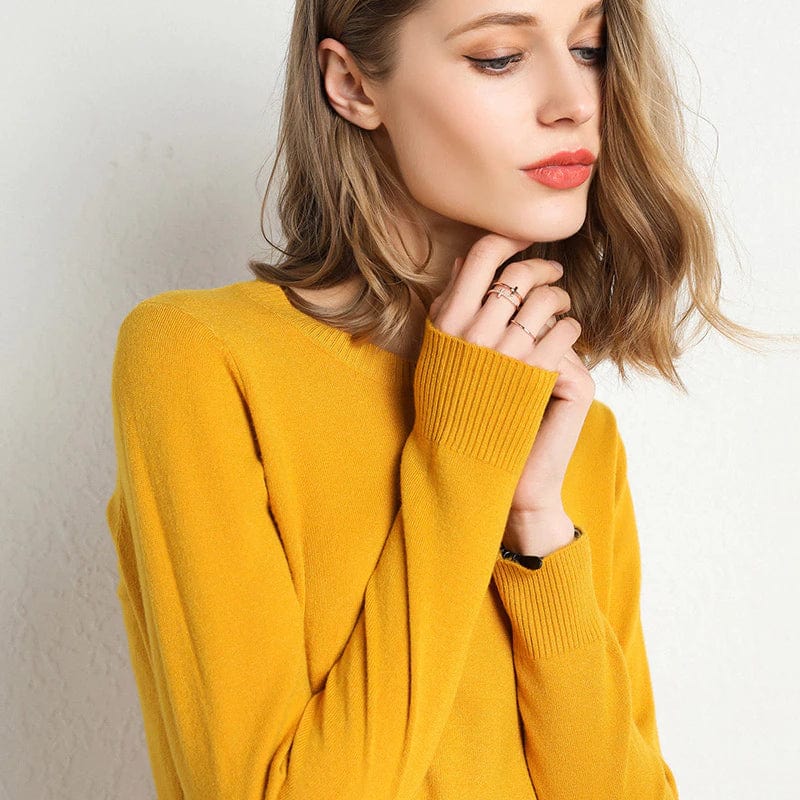 Women's Cashmere Sweater | Round Neck Long Sleeve Knit