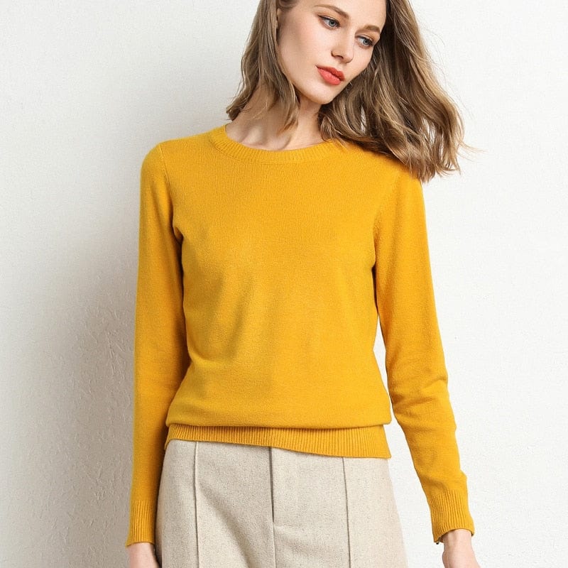 Women's Cashmere Sweater | Round Neck Long Sleeve Knit