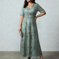 Women's Midi Dress | V-Neck Short Sleeve Botanical Print