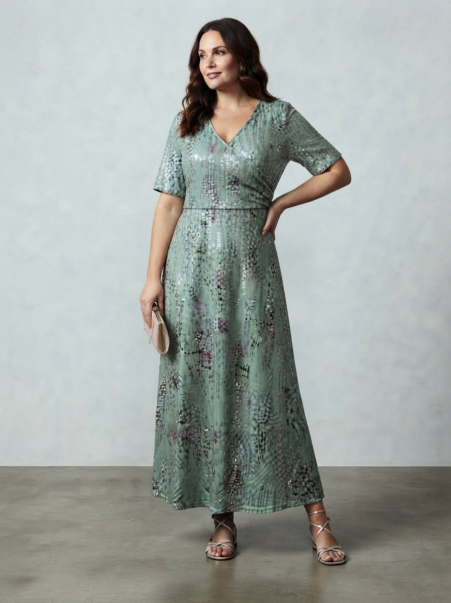 Women's Midi Dress | V-Neck Short Sleeve Botanical Print