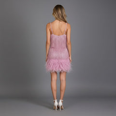 Women's Party Dress | V Neckline Cami Straps Mini Fringe Hem