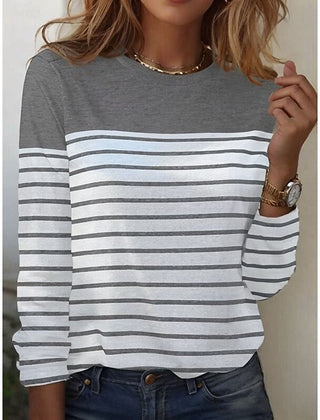 Women's Long Sleeve Top | Crew Neck Striped Knit