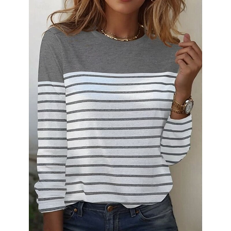 Women's Long Sleeve Top | Crew Neck Striped Knit
