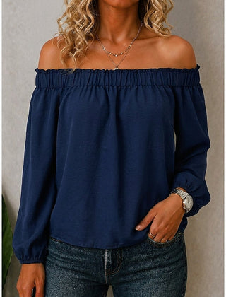 Women's Off The Shoulder Top | Ruffle Neckline Long Sleeve