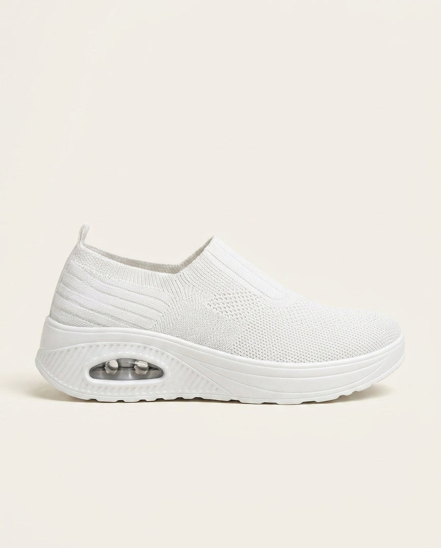 Women's White Shoe | Knit Slip-On Cushioned Walking