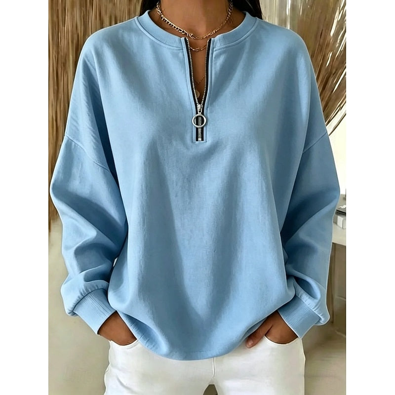 Women's Mock Neck Sweatshirt | Quarter-Zip Long Sleeve Relaxed Fit