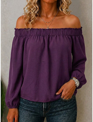 Women's Off The Shoulder Top | Ruffle Neckline Long Sleeve