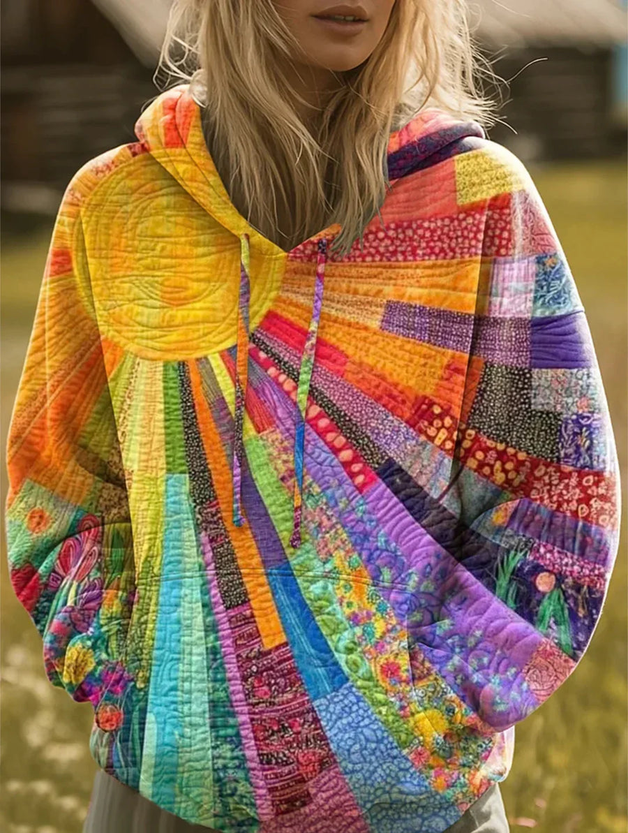 Women's Sweatshirt | Patchwork Hood Long Sleeve Quilted