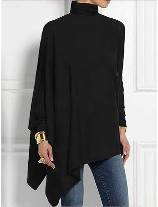 Women's Asymmetrical Top | Turtleneck Long Sleeve Draped Knit