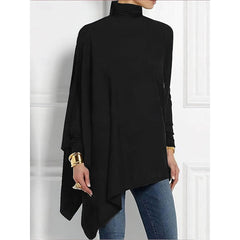 Women's Asymmetrical Top | Turtleneck Long Sleeve Draped Knit