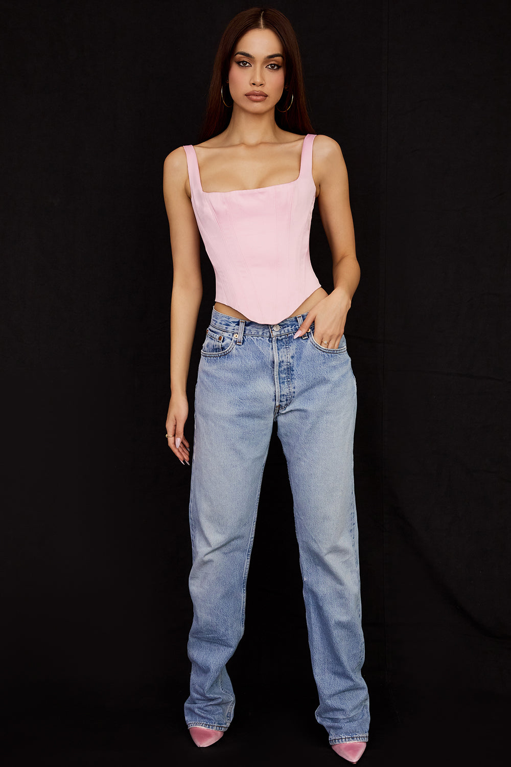 Chic women's longline shaping bustier top, perfect for an elegant silhouette & evening wear.