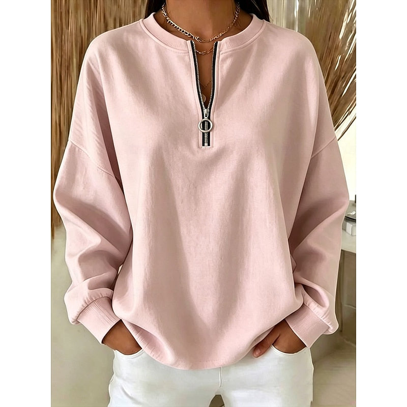 Women's Mock Neck Sweatshirt | Quarter-Zip Long Sleeve Relaxed Fit