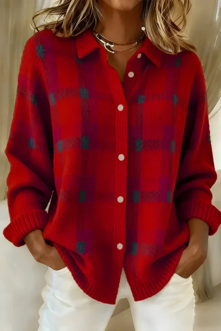 Women's Cardigan | Plaid Button Front Knit