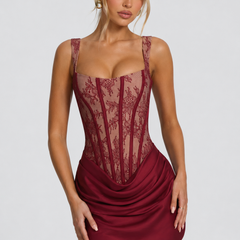 Women's Satin Skirt | Mini Length Lace Corset Sweetheart Sleeveless