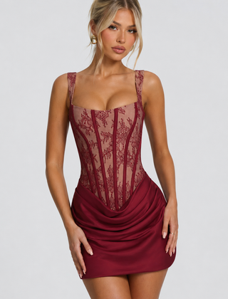 Women's Satin Skirt | Mini Length Lace Corset Sweetheart Sleeveless