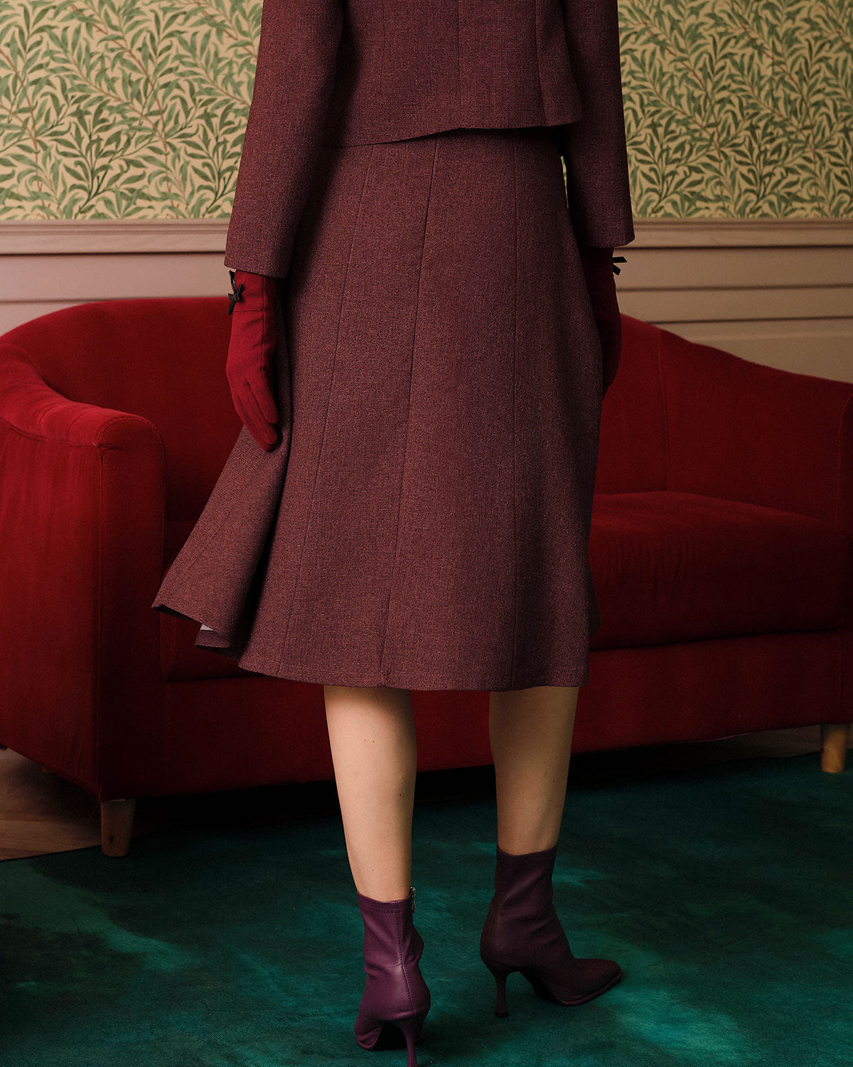 Women's Midi Skirt | A-Line High Waist Tweed