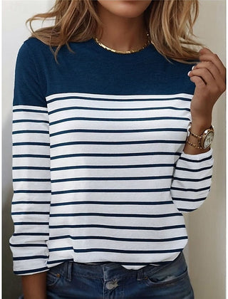 Women's Long Sleeve Top | Crew Neck Striped Knit