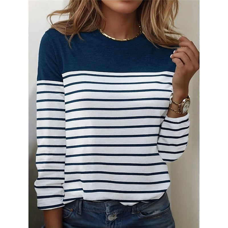 Women's Long Sleeve Top | Crew Neck Striped Knit