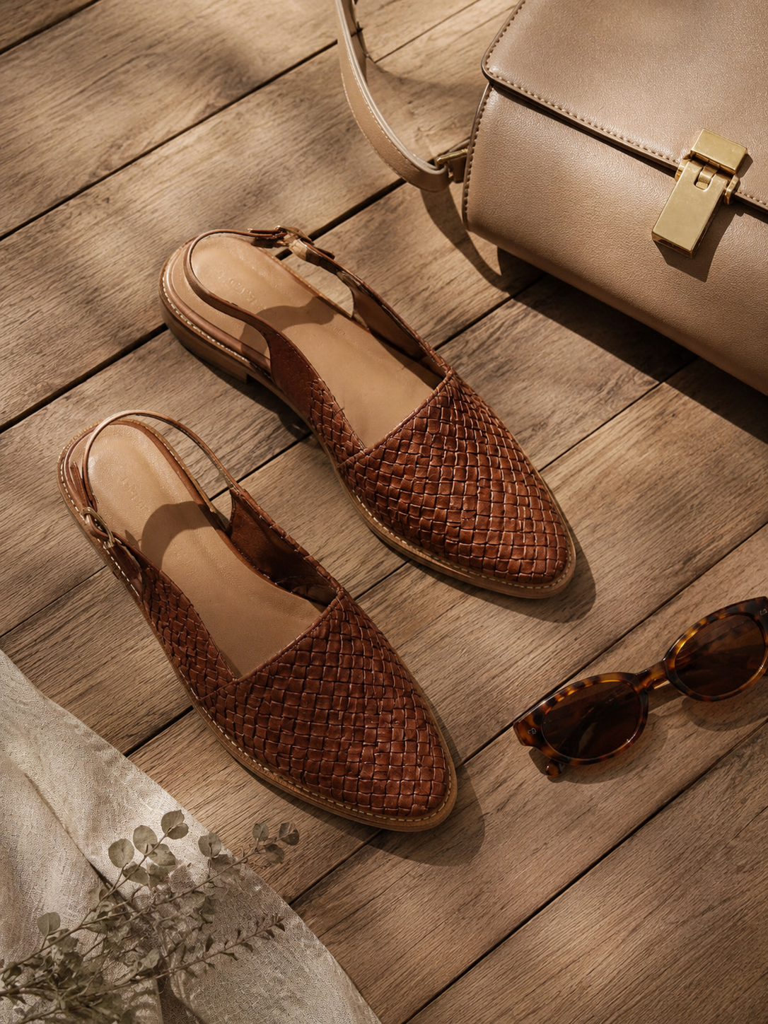 Woven Slingback Flats For Women | Pointed Toe Slip-On Slingback