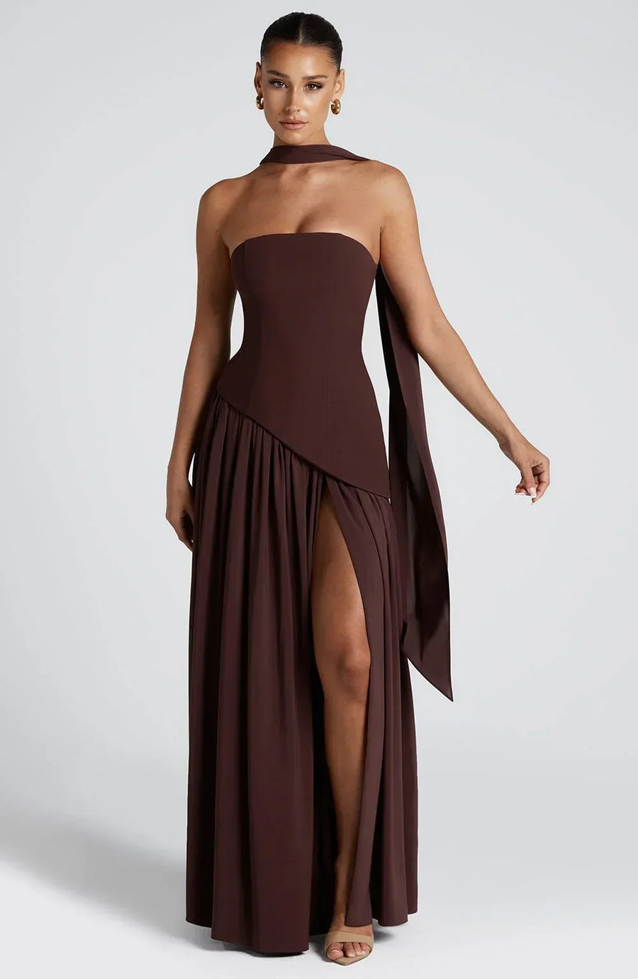 Women's Formal Dress | Maxi Strapless Choker Draped