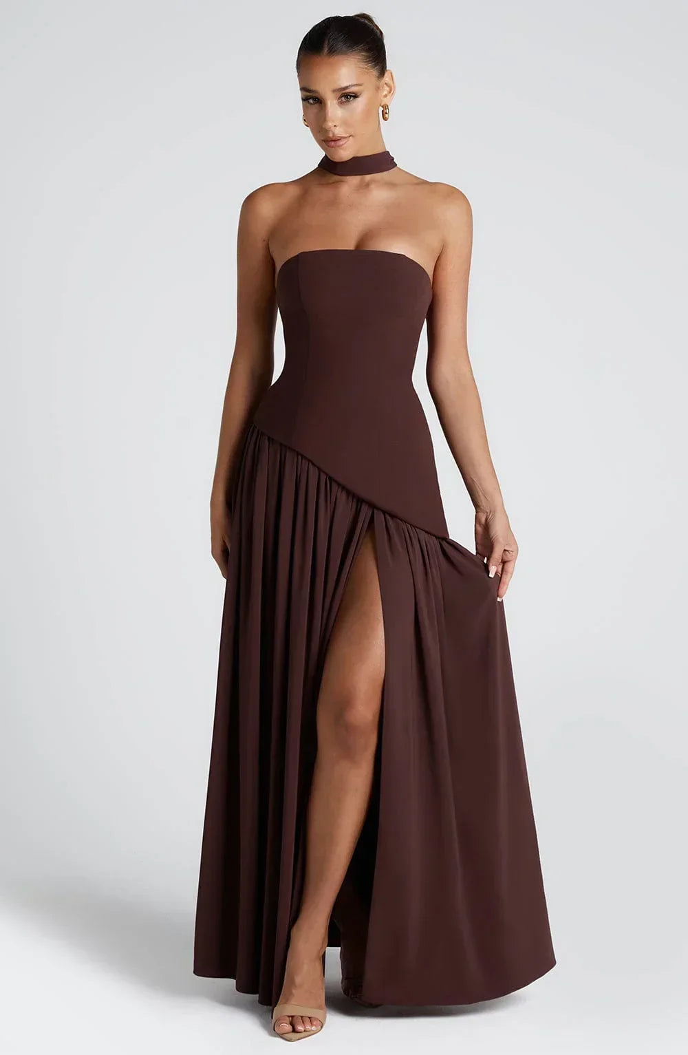 Women's Formal Dress | Maxi Strapless Choker Draped