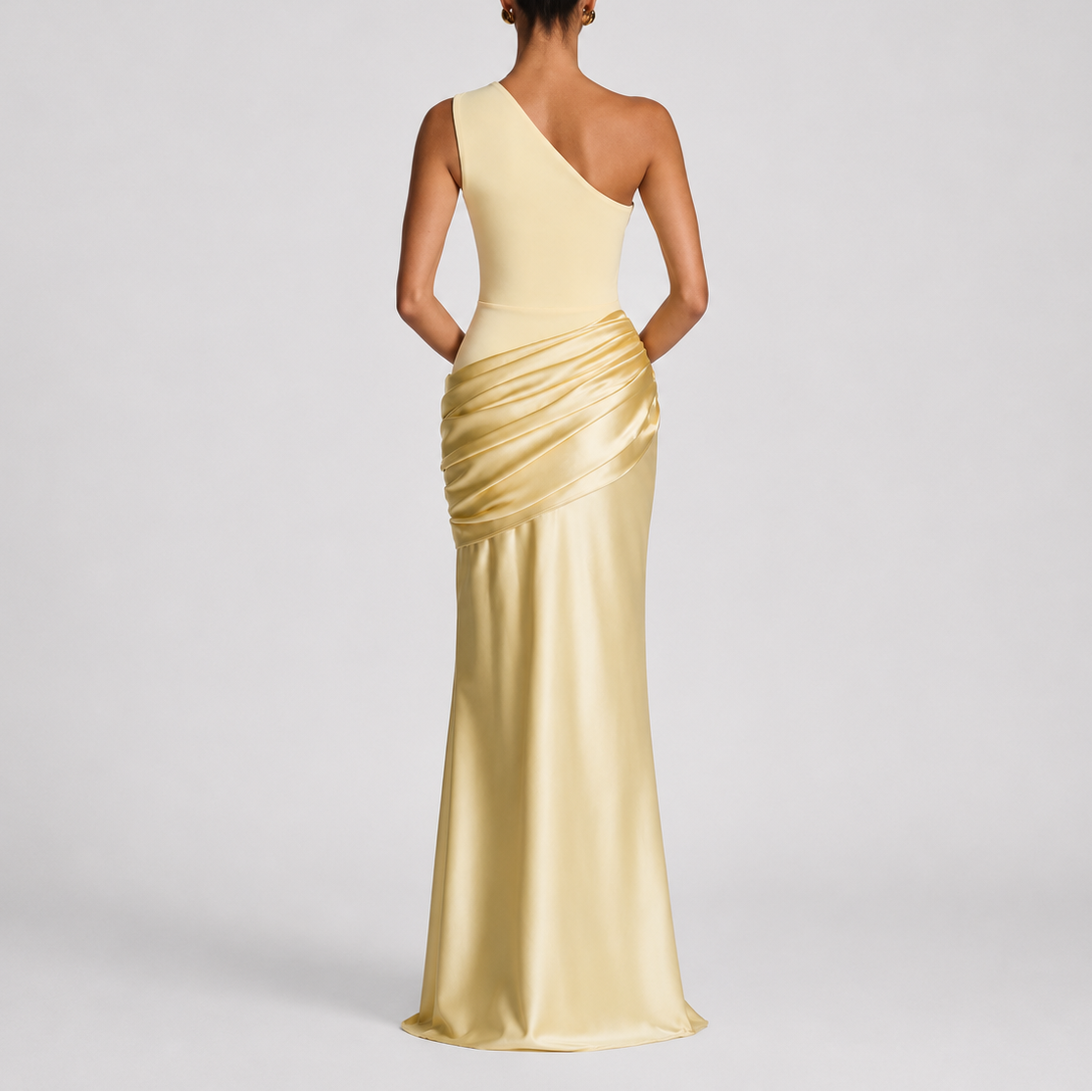 Women's Bodycon Dress | One Shoulder Maxi Draped Satin