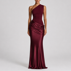 Women's Bodycon Dress | One Shoulder Maxi Draped Satin