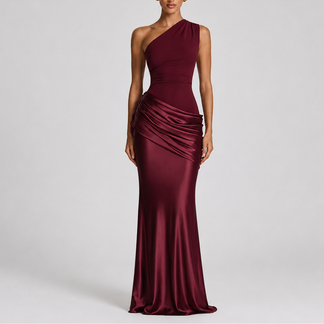 Women's Bodycon Dress | One Shoulder Maxi Draped Satin