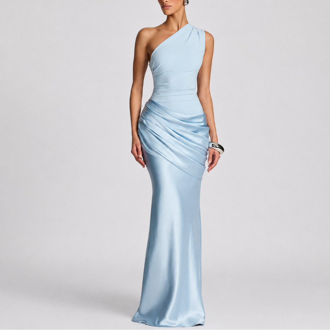 Women's Bodycon Dress | One Shoulder Maxi Draped Satin
