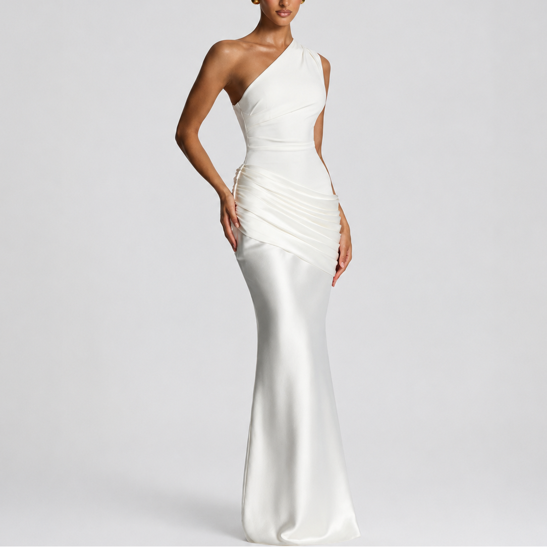 Women's Bodycon Dress | One Shoulder Maxi Draped Satin