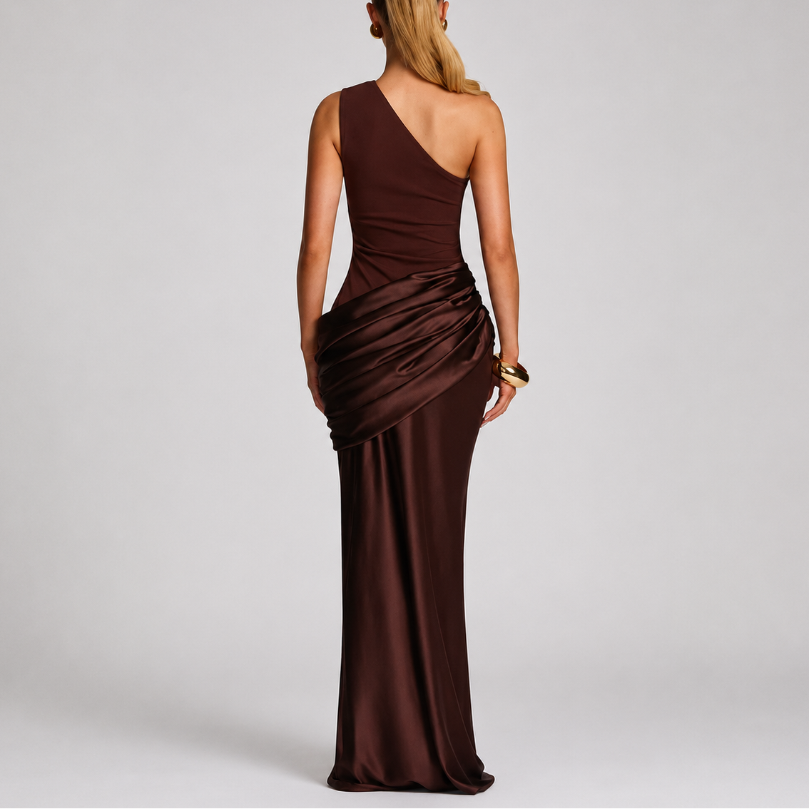 Women's Bodycon Dress | One Shoulder Maxi Draped Satin