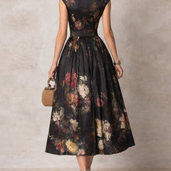 Women's Cocktail Dress | Midi Length Keyhole Neckline Floral Print