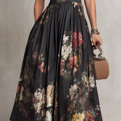 Women's Cocktail Dress | Midi Length Keyhole Neckline Floral Print