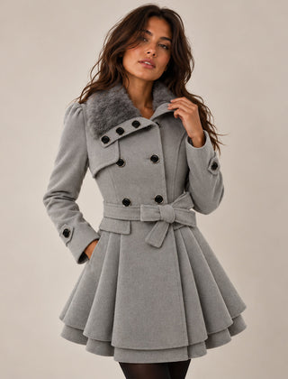 Women's Peacoat | Double-Breasted Fur Collar Belted