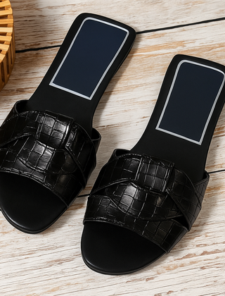 Women's Slide | Padded Criss-Cross Square Toe Flat