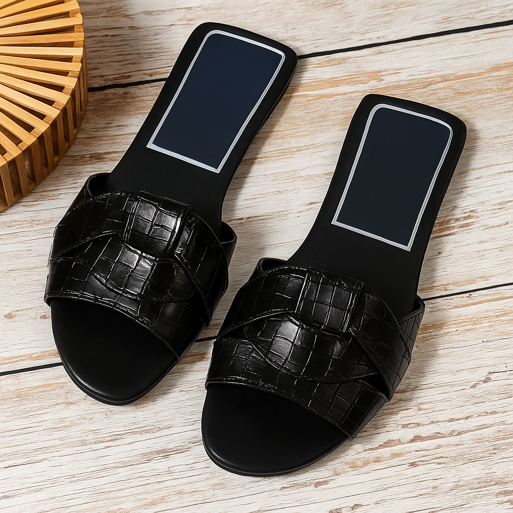 Women's Slide | Padded Criss-Cross Square Toe Flat