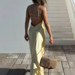 Versatile flowing women's maxi slip dress, perfect for elegant evening wear & timeless style.