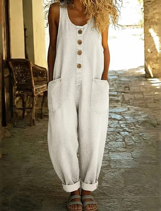 Women's Denim Overall | Relaxed Fit Button Front Pockets