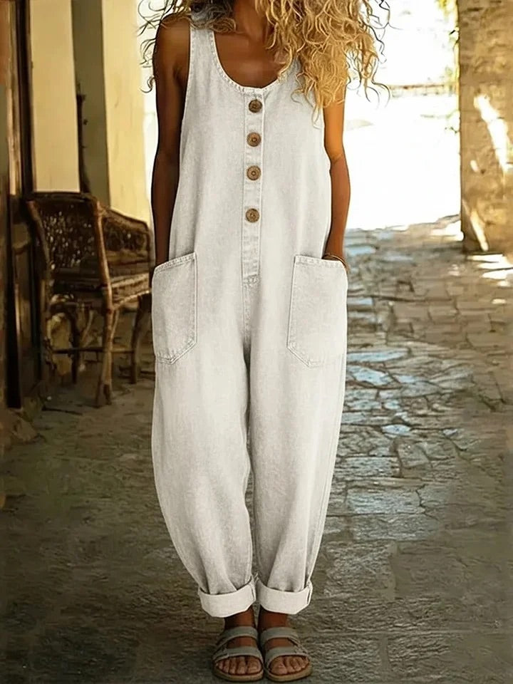 Women's Denim Overall | Relaxed Fit Button Front Pockets