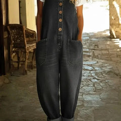 Women's Denim Overall | Relaxed Fit Button Front Pockets